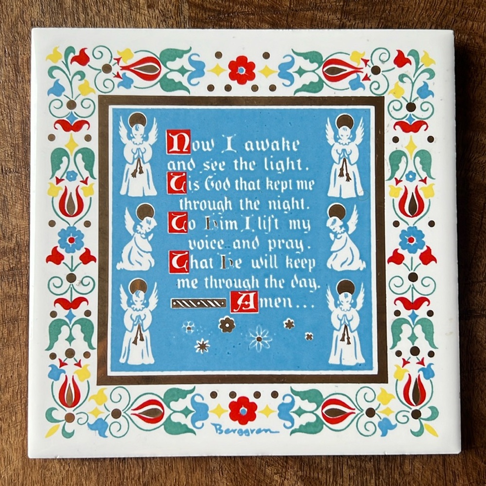 Vintage Berggren Trayner Swedish folk art tile trivet